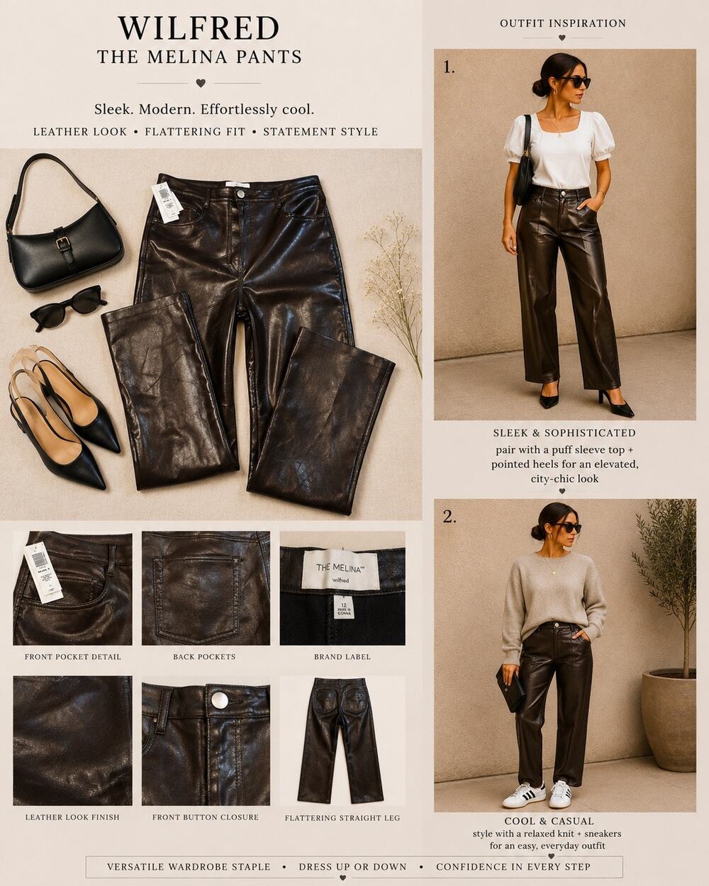 Wilfred The Melina Pants 12 Rich Mocha Brown Vegan Leather Straight Aritzia